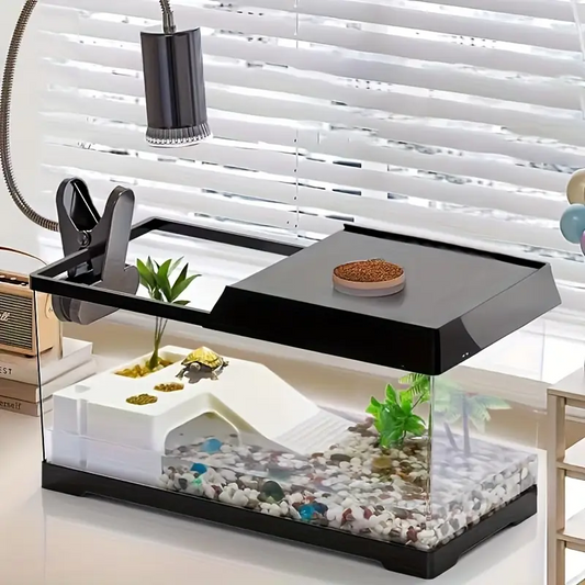 Acuario Moderno con Terraza Solar – Para Tortugas y Peces