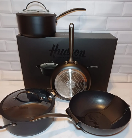 Batería Total Black Inducción Hudson - Juego Set Teflón 6 Piezas