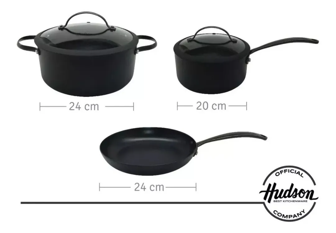 Batería Total Black Inducción Hudson - Juego Set Teflón 6 Piezas