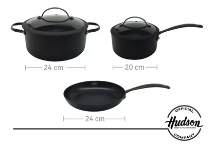 Batería Total Black Inducción Hudson - Juego Set Teflón 6 Piezas