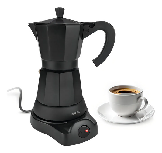 Cafetera Eléctrica Tipo Italiana Suono Base Desmontable 500W Color Negro